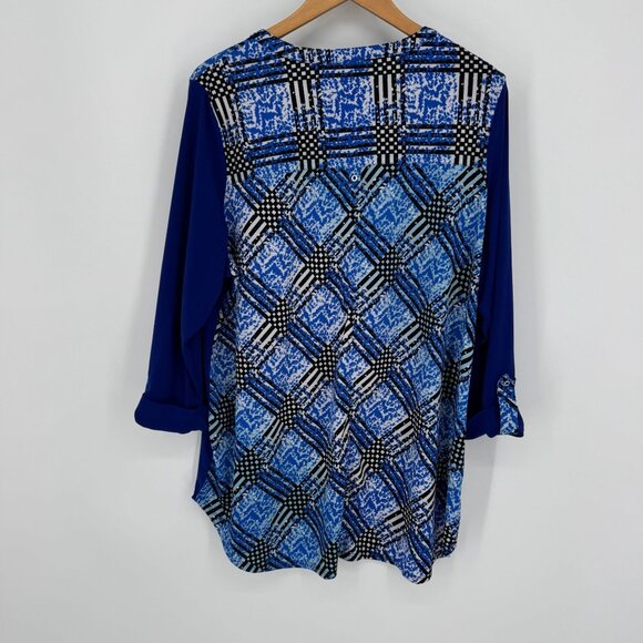 Nygard Womens Tunic Top Size 1X Button Blue Stretch Contrast Comfort Work Career - Picture 6 of 7